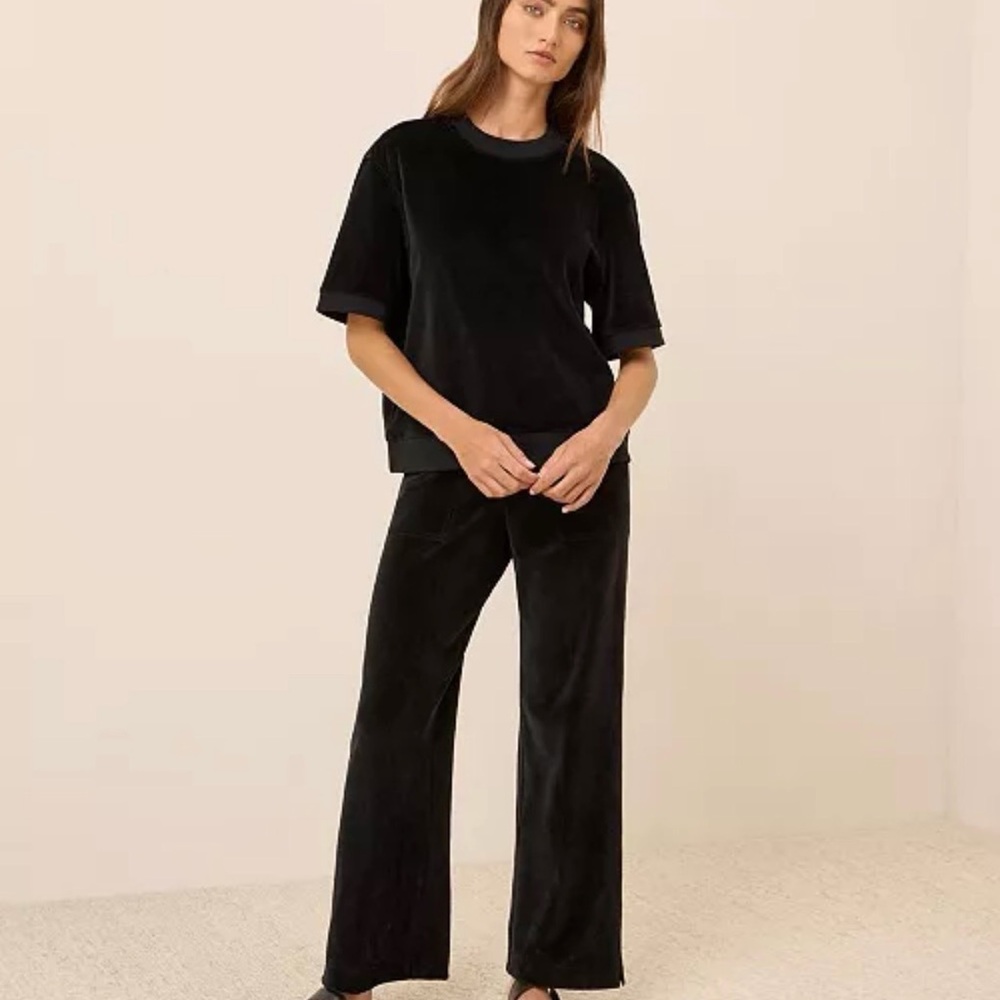 Pact Organic Velvet Wide-Leg Pants Set in Black Medium NWT